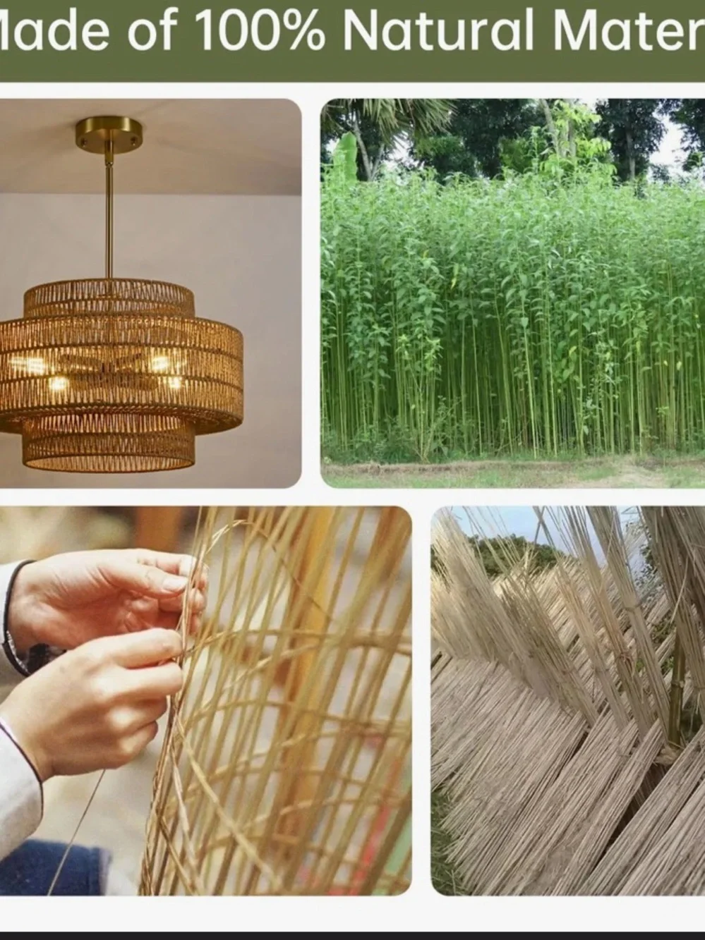 EVERLY QUINN NWT 4-light Boho Rattan Chandelier Light Fixture, 17.7